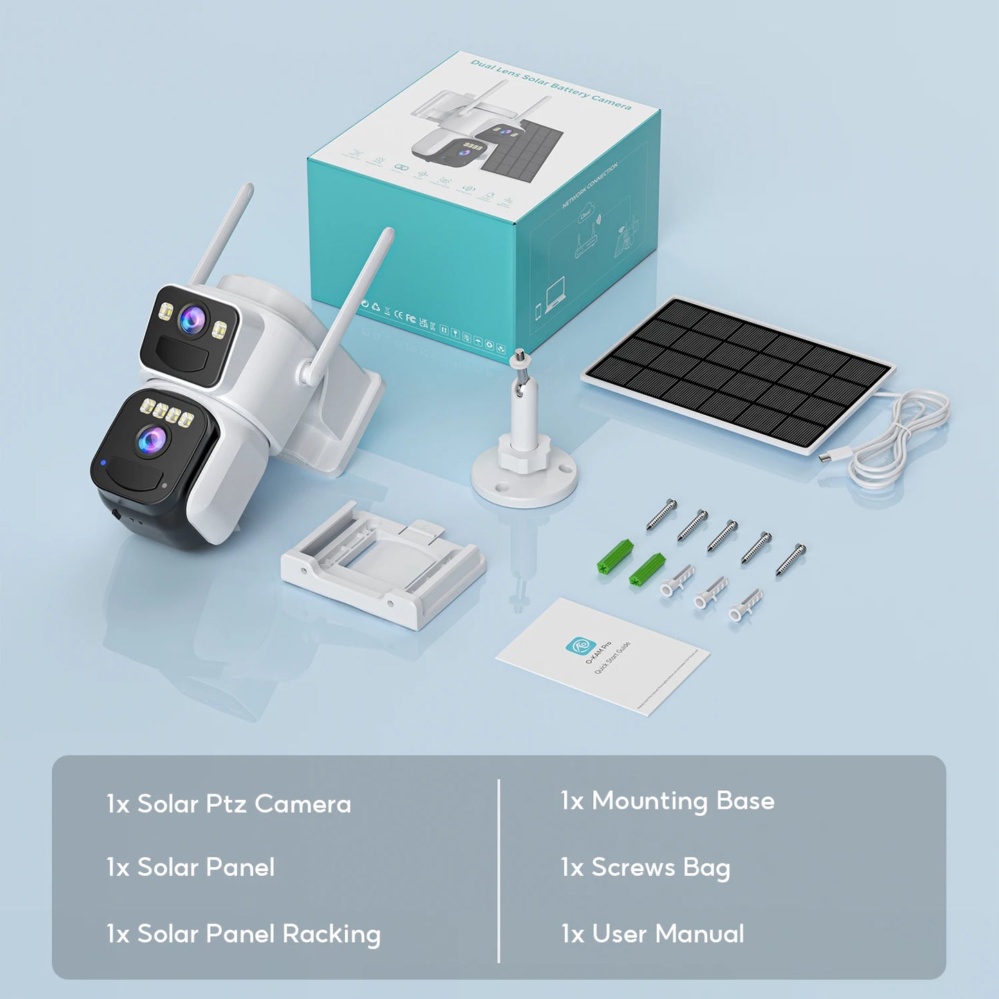 Cámara de seguridad exterior inalámbrica WiFi solar de 10 MP y 5K con doble lente, doble pantalla, seguimiento automático y zoom digital 5X. Incluye doble lente y doble pantalla.