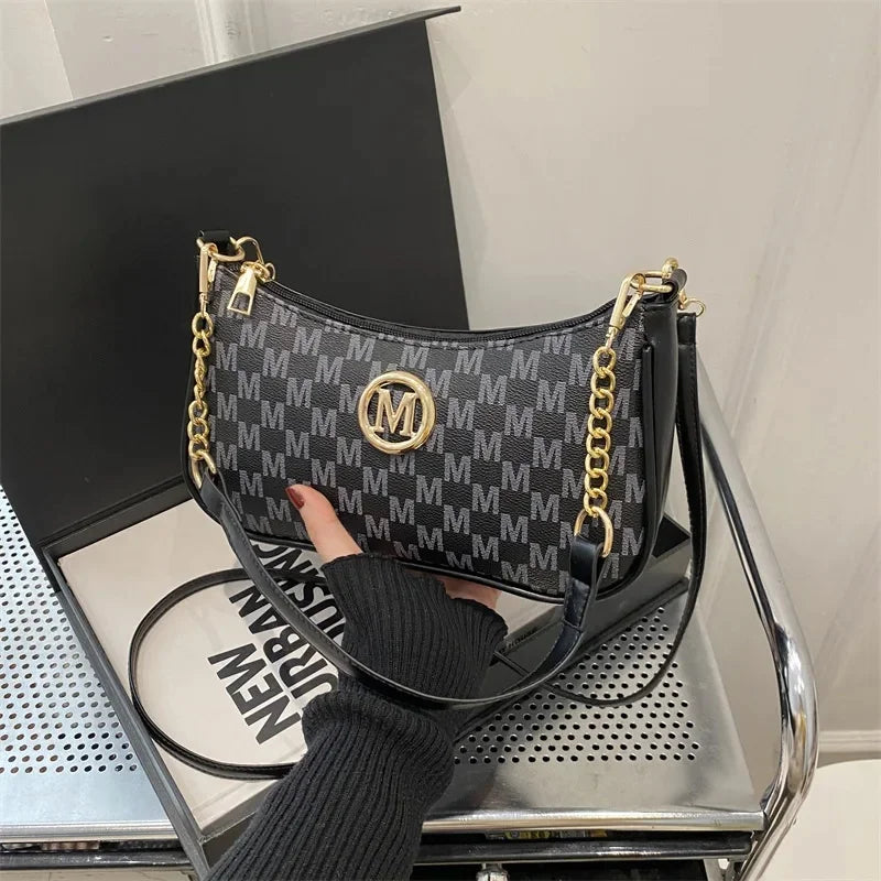 Bolso de mano con estampado retro moderno, moderno, para mujer, con un solo hombro, pequeño, cuadrado, versátil, de piel sintética y poliéster.