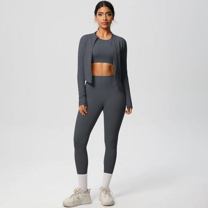 Conjunto de leggings de yoga, top deportivo con cremallera y manga larga, transpirable, para correr al aire libre, pantalones de yoga ajustados e informales, ropa de fitness