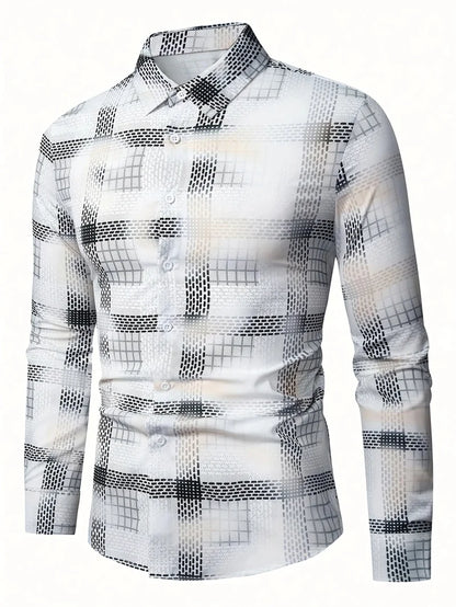 Camisa casual estampada para hombre 2025 con mangas largas transpirables y botones de plomo adecuada para primavera y otoño.