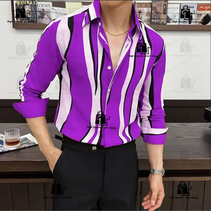 Camisa de rayas para hombre, estilo moderno, manga larga, corte holgado, informal, versátil, para uso diario y urbano.