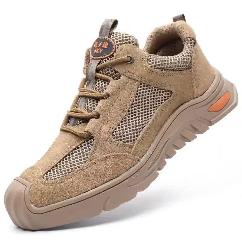 Calzado de seguridad laboral para hombre: transpirable, apto para todas las estaciones, resistente a impactos y perforaciones, y con protección contra el desgaste.