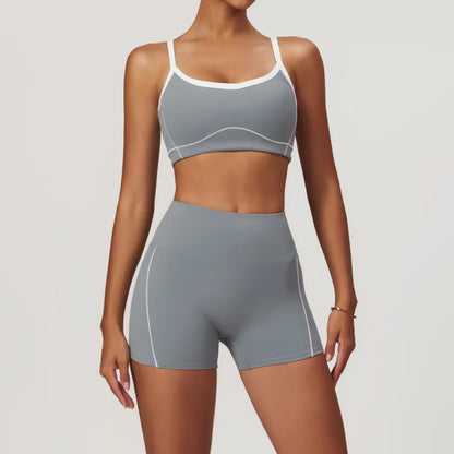 Conjunto deportivo de yoga FUBEIKE para mujer, de verano, color nude, ajustado, con espalda descubierta, ideal para gimnasio, ropa deportiva para mujer, para correr al aire libre.