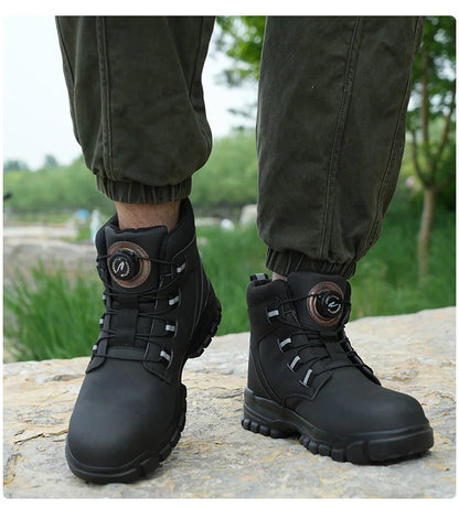 Zapatos de trabajo con botón giratorio para hombre, zapatillas de trabajo antiperforación, zapatos de seguridad de trabajo impermeables, botas tácticas con puntera de acero antideslizantes.