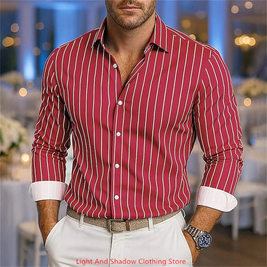 Camisa de rayas de manga larga para hombre, de alta calidad, estilo casual de negocios, ideal para primavera y verano. Disponible en 11 colores estampados.