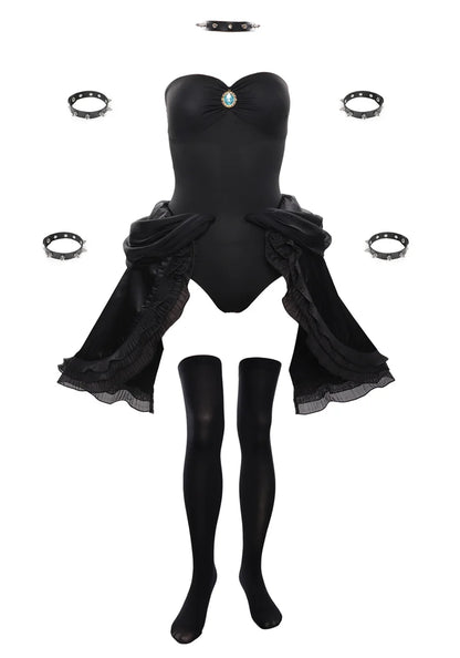 WENAM Bowsette Cosplay Costume Black Gothic Dress for Halloween Bowsette Princess Bowser Cosplay Costume Dress Sexy Short Black
