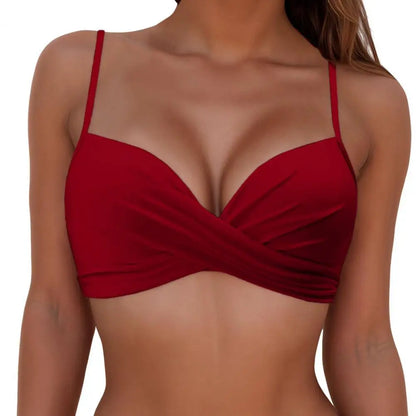 Sexy Ladies Beachwear Bra Tops Black for Swimwear Female Low Waist Swimsuit Women V-Neck Front Knotted Bikini Top Bathing Suit