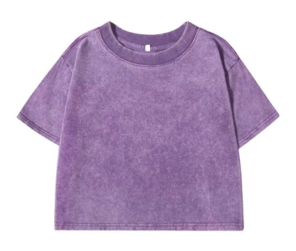Camisetas lavadas 100 % algodón para mujer, tops holgados de cuello redondo, ropa urbana Y2k para mujer, camisetas casuales vintage de manga corta de verano