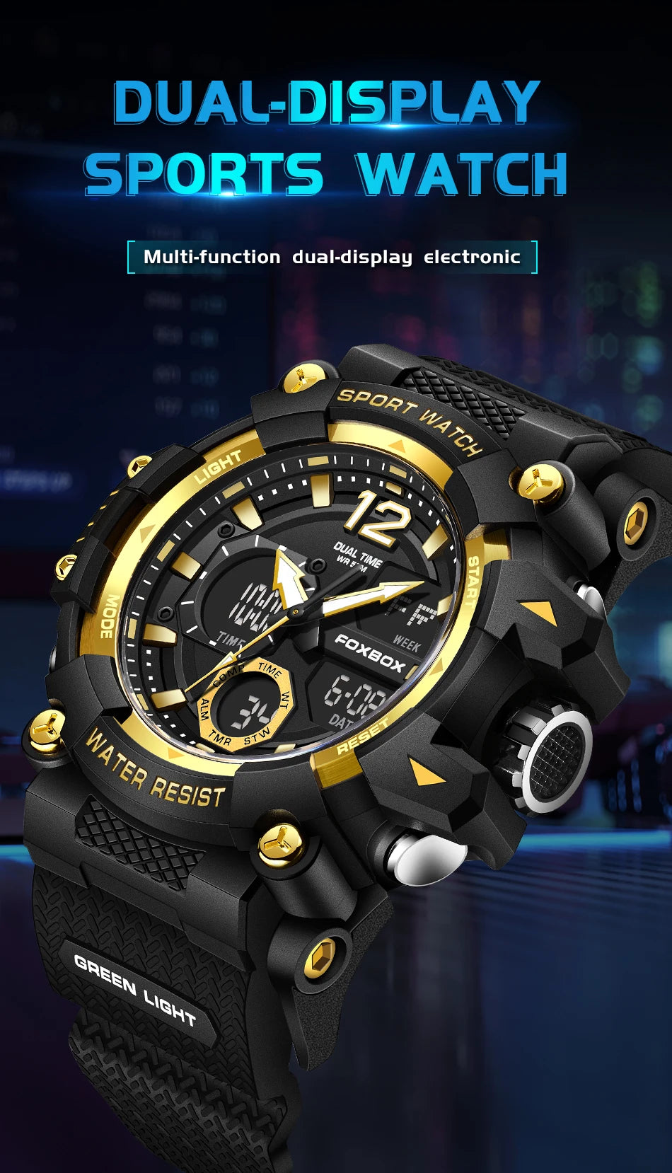 Relojes de pulsera para hombre con pantalla LED de lujo FOXBOX, deportivos, luminosos, impermeables, militares, de cuarzo, para hombre, Relogios Masculino + Caja