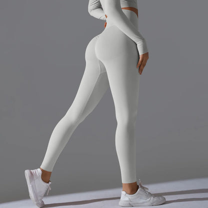 Leggings deportivos de yoga para mujer, sin costuras, cintura alta, elásticos, color sólido, para gimnasio, correr, secado rápido, realce y efecto moldeador.