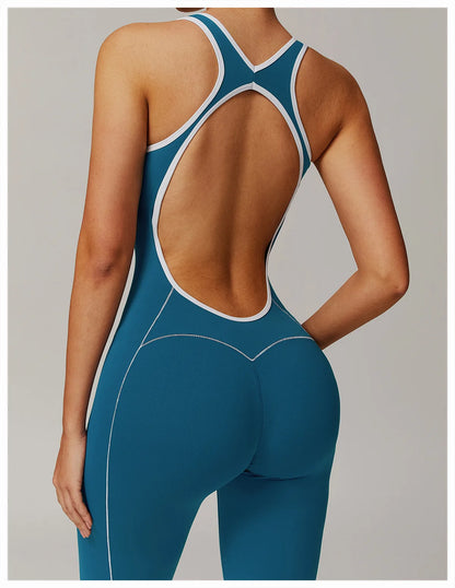 Conjunto de ropa deportiva de yoga con espalda cruzada para mujer, monos de una pieza con bloques de color, monos deportivos sin mangas, conjunto de gimnasio