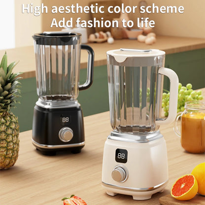 Mini exprimidor de frutas portátil con pantalla LED y carga USB para uso doméstico, ideal para preparar batidos y licuados, jugos recién exprimidos.