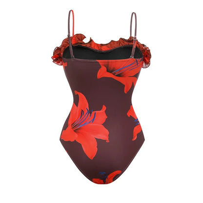 Sexy Swimsuit Women Bikini Set Lily Contrast Print Fabric Patchwork Skirt Push Up Swimsuit Biquini Bodysuit Bathing Suits