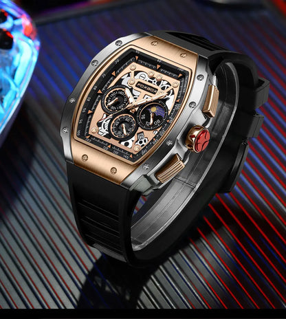 Reloj de moda marca Foxbox para hombre, de lujo, deportivo, de silicona, de cuarzo, resistente al agua, cronógrafo, de pulsera