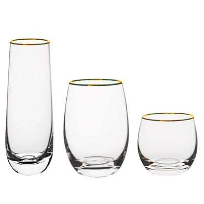 Vaso de agua redondo transparente de vidrio de alta calidad, colorido, con forma de huevo, resistente al calor, con borde dorado, para jugo, para uso doméstico.