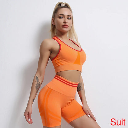 Conjuntos de ropa deportiva de media pieza sin costuras para mujer, conjuntos de gimnasio de manga larga, sujetador deportivo de yoga, leggings push up y mallas deportivas.