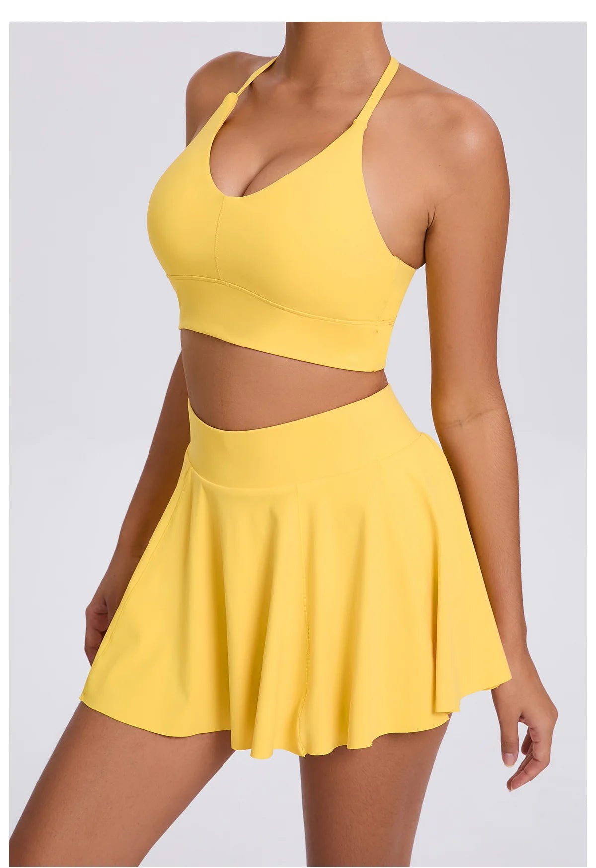 Conjunto de yoga para mujer, sujetador deportivo para exteriores, falda de tenis antiexposición, camiseta sin mangas de yoga transpirable de secado rápido, novedad de 2025