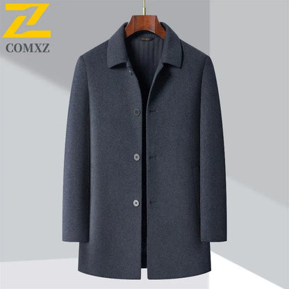 2025 Winter Men Wool Blend Overcoat Mid Length Double Faced Thick Warm Coat Detachable Goose Down Inner Premium TrenchCoat