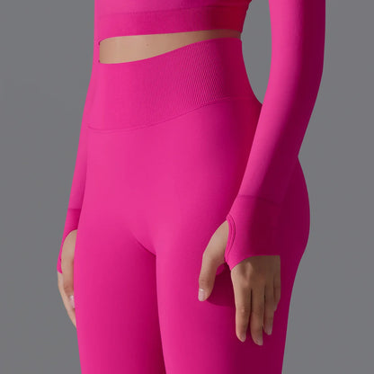 Leggings deportivos de yoga para mujer, sin costuras, cintura alta, elásticos, color sólido, para gimnasio, correr, secado rápido, realce y efecto moldeador.
