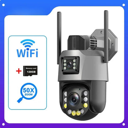 Cámara PTZ de 8 MP con zoom 50x, Wi-Fi, doble lente, 4K, zoom 20x, cámara de vigilancia exterior, visión infrarroja de largo alcance (120 m), compatible con ONVIF.