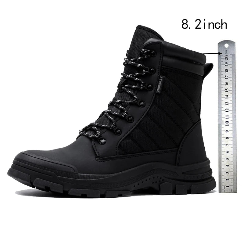 Botas de seguridad para hombre, botas militares para exteriores, resistentes a golpes y perforaciones, calzado industrial, botas con cremallera, botas indestructibles.