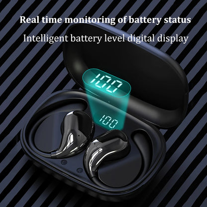 Auriculares inalámbricos Bluetooth 5.4 con gancho para la oreja, TWS, estéreo de alta fidelidad, resistentes al agua, con pantalla LED y modo de espera prolongado.