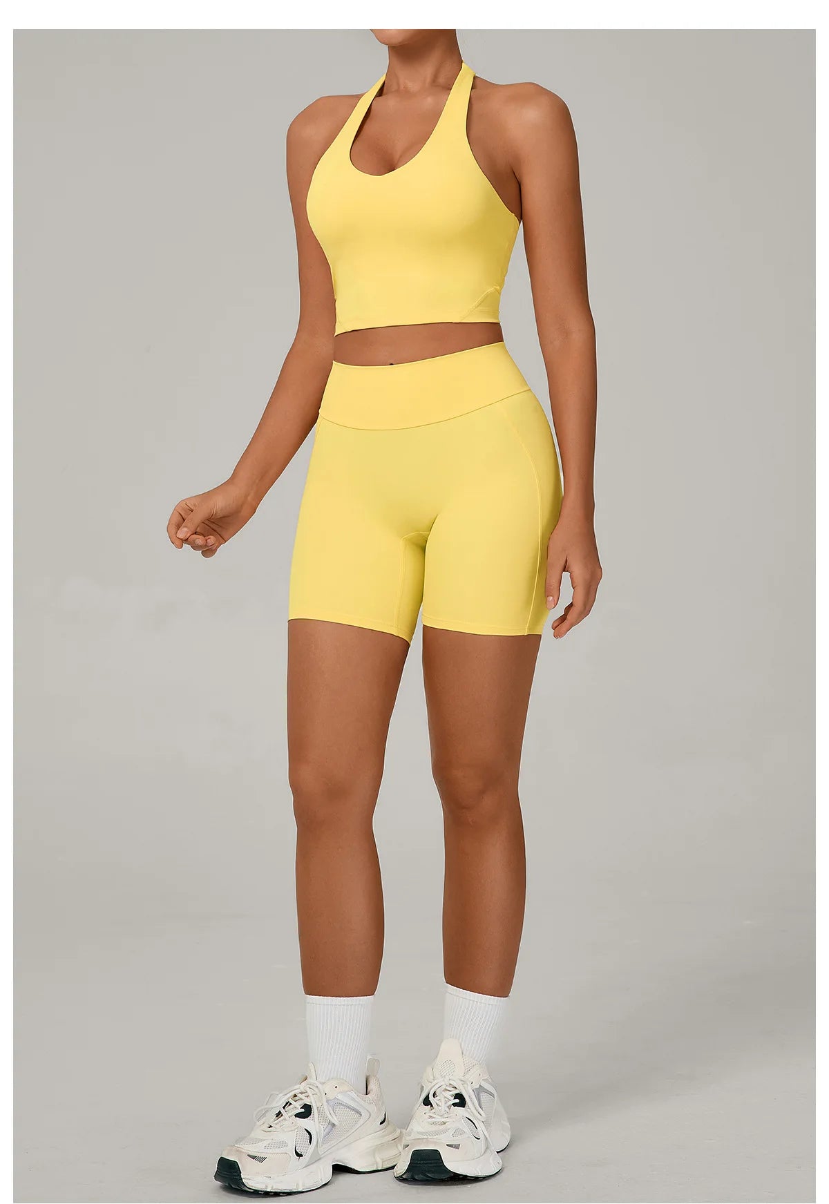 Ctenkevet - Conjunto de 2 piezas de sujetador halter sin espalda para mujer, ropa deportiva de secado rápido para gimnasio, conjunto deportivo femenino de dos piezas con pantalones cortos