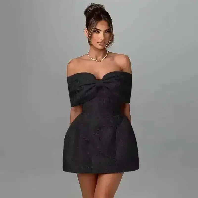 Townlike Jacquard Waist Wrap A-line Dress Women Mini 2024 Spring Summer Dress Elegant Bow Backless Sexy Party Dresses