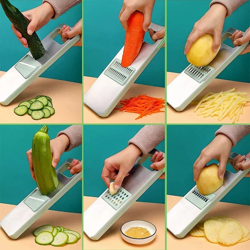 Mandolina cortadora de verduras 6 en 1: 6 cuchillas para cortar, juliana y triturar verduras fácilmente.