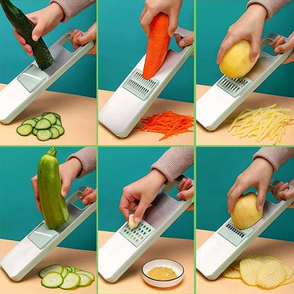 Mandolina cortadora de verduras 6 en 1: 6 cuchillas para cortar, juliana y triturar verduras fácilmente.