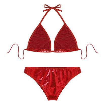 Women's Metallic Shiny Bikini Fashion Set Swimwear Pool Party Bathing Suit Top + Bottom Beachwear Women Swimsuit 2022 New