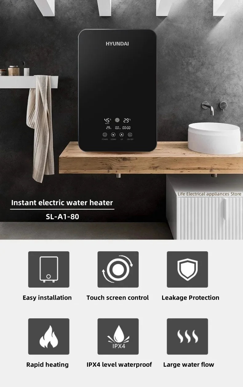 Calentador de agua eléctrico inteligente sin tanque, máquina de agua caliente rápida para el hogar, baño de hotel o apartamento, ducha de agua caliente