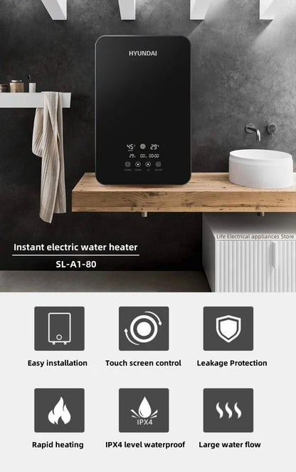 Calentador de agua eléctrico inteligente sin tanque, máquina de agua caliente rápida para el hogar, baño de hotel o apartamento, ducha de agua caliente