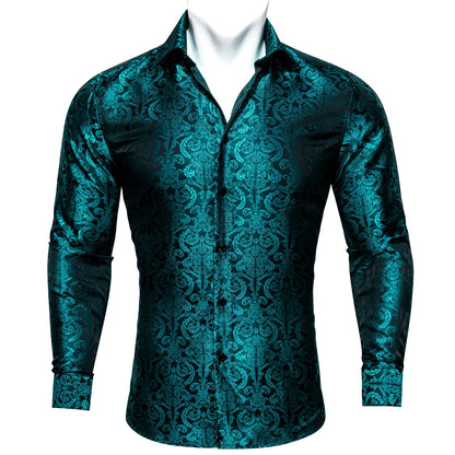 Camisas clásicas negras estampadas y bordadas para hombre, solapa de seda, manga larga, corte formal exquisito, ideales para eventos de negocios y fiestas. Barry.Wang CY-0407
