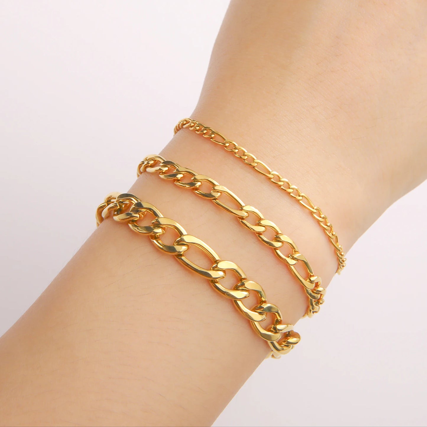 Pulsera de cadena Figaro sencilla para mujer, hombre, pareja, joyería para niño, color dorado, acero inoxidable, tendencia, moda punk, hip pop, regalo