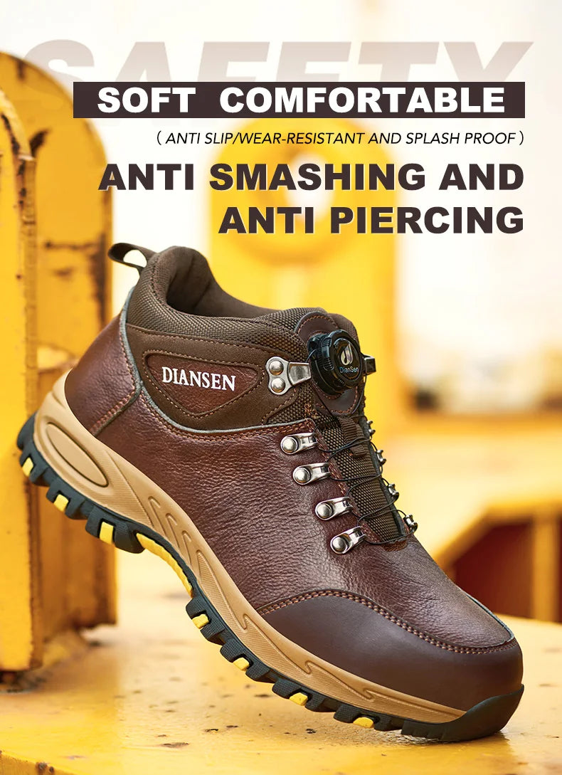 Zapatos de seguridad para hombre con botón giratorio, puntera de acero, zapatillas de trabajo indestructibles, botas de trabajo a prueba de perforaciones, calzado para hombre.