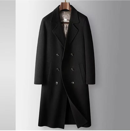 2025 Autumn/Winter New Men's 100% Wool Coat Knee length Double breasted Goose Down Inner Tank Thickened for Warmth