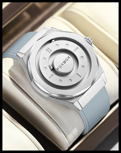 FOXBOX Reloj impermeable para hombre, marca de moda superior, de lujo, con puntero de desplazamiento y fuerza magnética, relojes de pulsera de cuarzo para hombre, Montre Homme