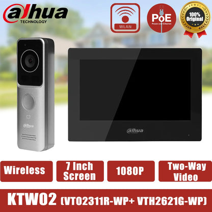 Dahua KTW02 Kit de videoportero IP PoE Sistema de monitor de vídeo WiFi inteligente VTO2311R-WP Timbre con pantalla de 7 pulgadas VTH2621G-WP