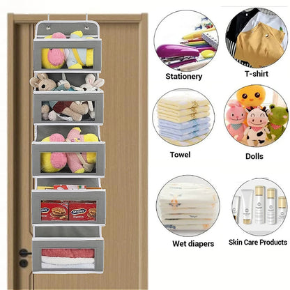 Organizador de almacenamiento colgante de 5 estantes, con puerta trasera, antivuelco, 5 bolsillos de gran capacidad, ideal para dormitorio y baño.