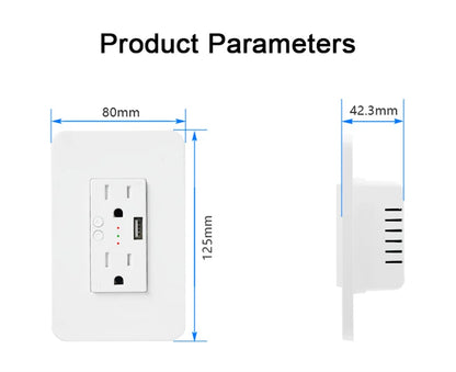 Enchufe inteligente Milfra Wifi de doble pared con toma de corriente estadounidense, puerto de carga USB, encendido/apagado, control remoto por voz mediante la aplicación Tuya Smart Life.