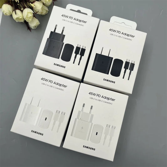 Cargador original ultrarrápido Samsung S23 S24 S25 Ultra de 45 W con adaptador de carga rápida PD tipo C para Galaxy ZFlip Fold 6 5 3 2 S21FE A56