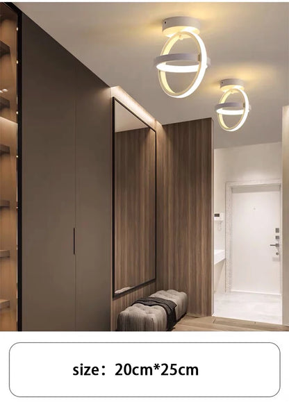 Lámpara de techo LED moderna de 2 anillos con diseño creativo. Ideal para interiores: pasillo, balcón, oficina.