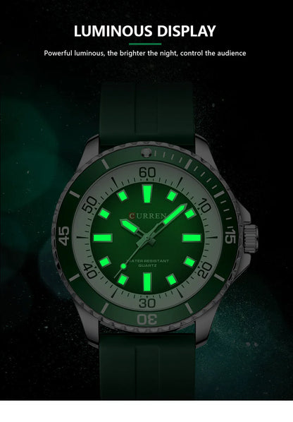 CURREN 8448 Reloj de cuarzo de moda para hombre, reloj de pulsera deportivo con correa de silicona, luminoso, resistente al agua y esfera grande para exteriores