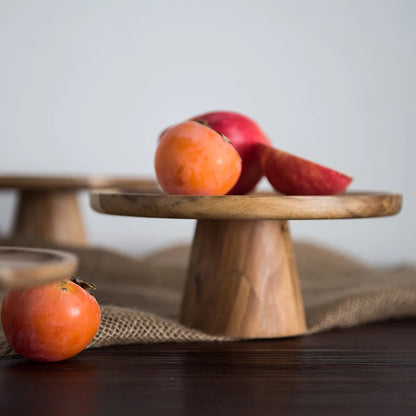 KEMORELA - Plato de madera alto para tartas, bandejas creativas para servir comida, bandeja de madera natural ecológica para postres, frutas y aperitivos, decoración del hogar