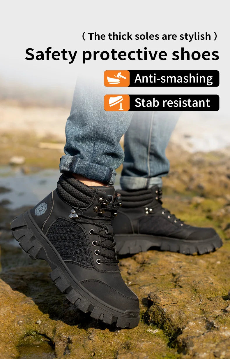 Zapatos de seguridad con puntera de acero para hombre, botas de trabajo indestructibles, zapatos de seguridad ligeros, zapatillas protectoras para caminar, antiaplastamiento y antipinchazos.