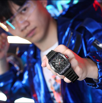 Reloj CURREN 3D para hombre, de cuarzo, de acero inoxidable, resistente al agua, creativo, con correa de silicona, reloj de pulsera