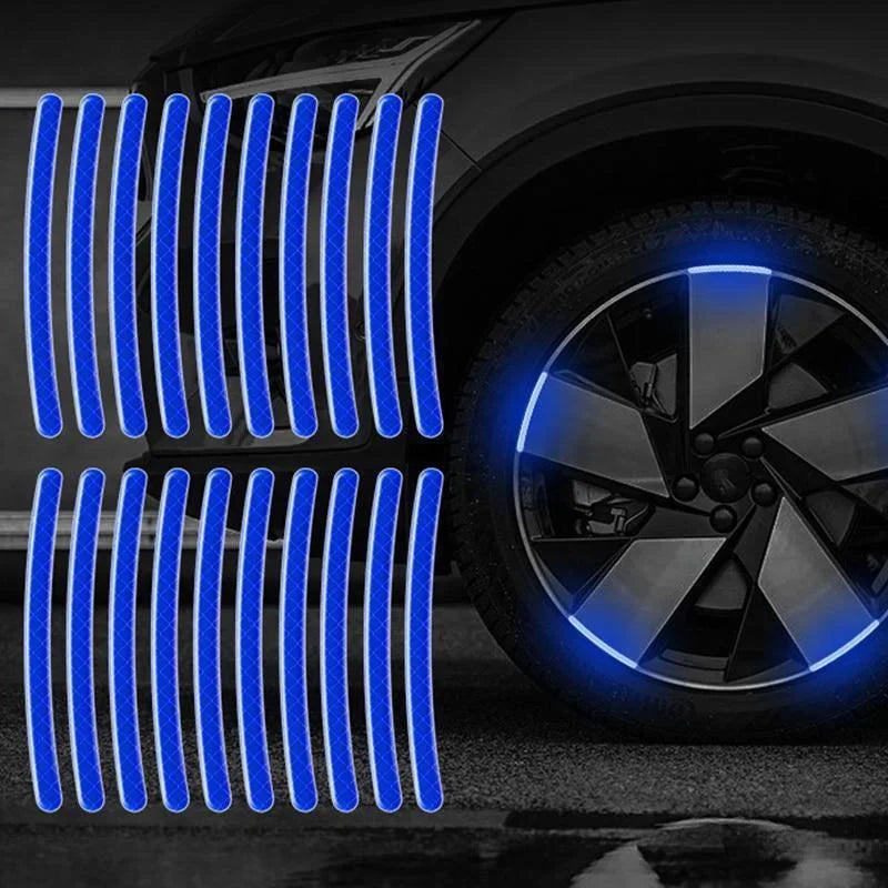 20 pegatinas reflectantes para llantas de coche, fluorescentes nocturnas, de advertencia, decorativas y creativas.