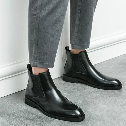 Botas Chelsea para hombre, de PU, lisas, hasta el tobillo, de caña alta, tacón bajo, con banda elástica tallada, botas formales de trabajo para negocios, tallas grandes 38-46