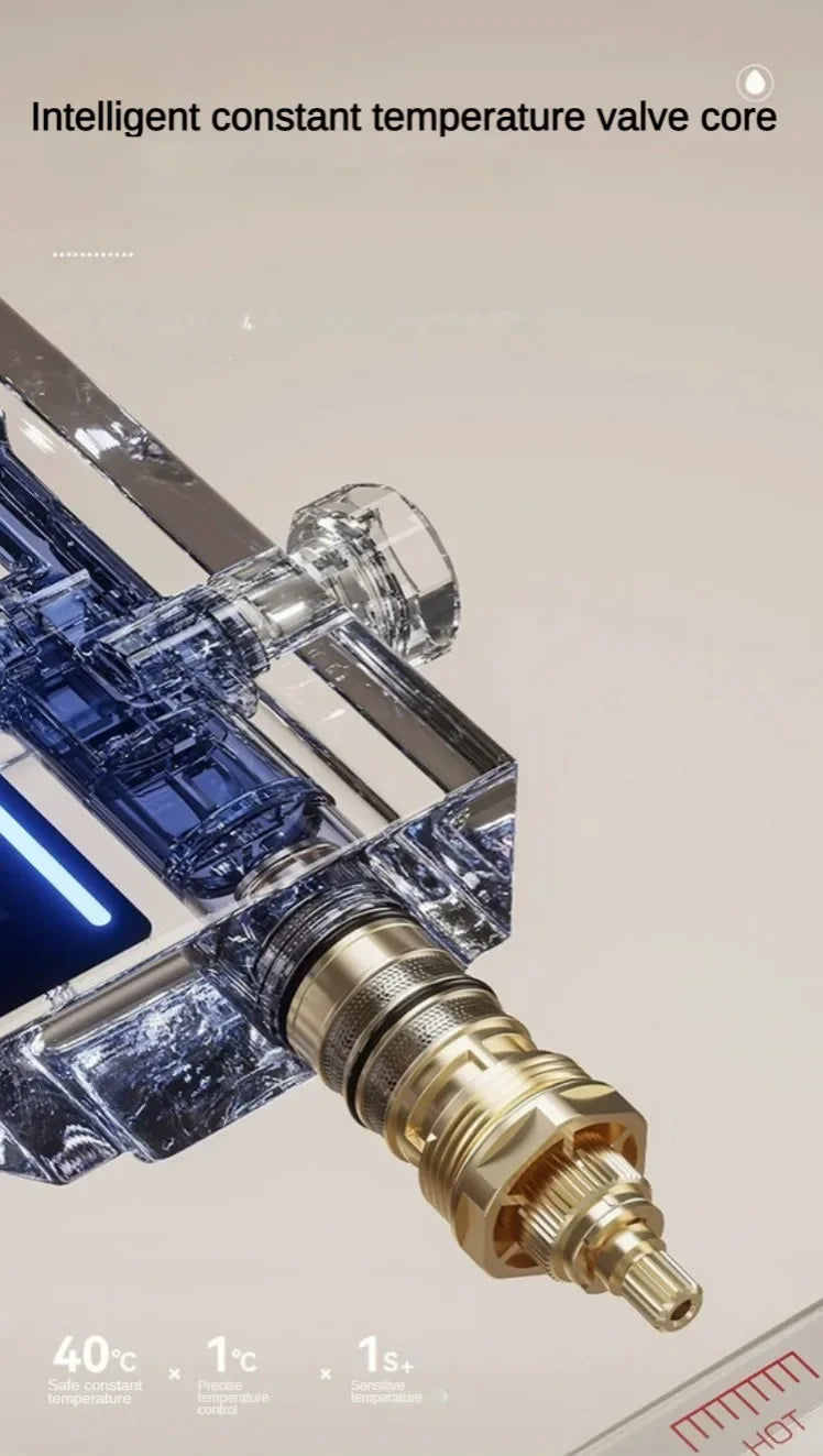 Juego de ducha gris con sistema de ducha inteligente de cuatro funciones con pantalla digital, ducha tipo lluvia a presión, grifería de pared con teclas de piano